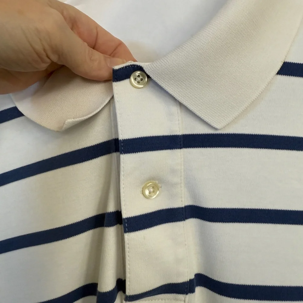 Ralph Lauren Polo Shirt White & Blue Stripes Size XL Tall Preppy Classic FLAWED